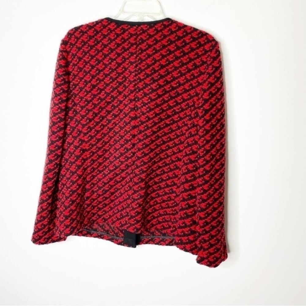 Talbots Red & Black Wool Blend Textured Snap Front Cardigan Size Large - Picture 3 of 6
